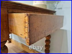 Antique Oak Bobbin Legs Vintage Table Drawer Dining Side Hall Console