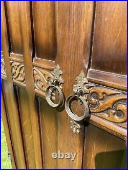 Antique Oak Carved Double Wardrobe vintage gothic carved jacobean style lockable