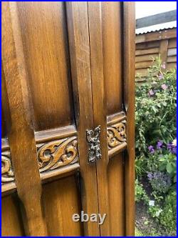 Antique Oak Carved Wardrobe vintage gothic carved jacobean style lockable