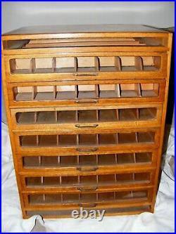 Antique Or Vintage Haberdashery Cabinet Oak 7 Drawer Glass Front Wood Back 23