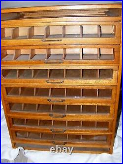 Antique Or Vintage Haberdashery Cabinet Oak 7 Drawer Glass Front Wood Back 23