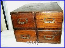 Antique Or Vintage Index Card Filing Cabinet Wooden 4 Drawer Stained Wood