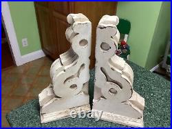 Antique Pair Large Chunky Wood Porch Corbels Shabby White Chic VTG Old Victorian