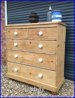 Antique Pine Chest Of Drawers Vintage Ceramic Knobs Draws Victorian Cabinet
