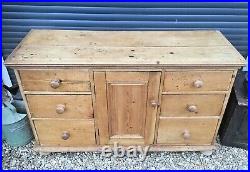 Antique Pine Sideboard Dresser Base Victorian Vintage Rustic Cupboard Drawers