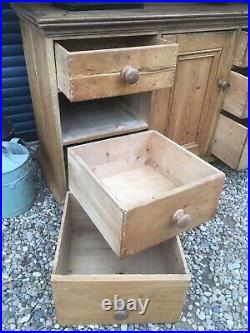 Antique Pine Sideboard Dresser Base Victorian Vintage Rustic Cupboard Drawers