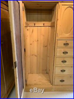 Antique Pine Wardrobe/ Armoire With Mirrored Door & Drawers