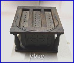Antique Primitive Wood & Pierced Tin Foot Warmer With Bail Handle