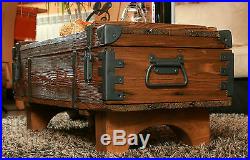 Antique RusticTravel Trunk Wooden Coffee Table Cottage Steamer Vintage Chest