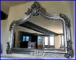 Antique Silver French Vintage Period Over mantle Scroll Top Arched Wall Mirror