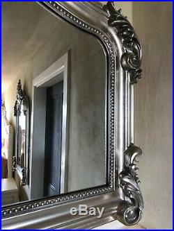 Antique Silver French Vintage Period Over mantle Scroll Top Arched Wall Mirror
