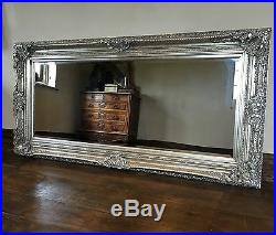 Antique Silver Ornate Large French Vintage Statement Overmantle Wall Mirror 4FT