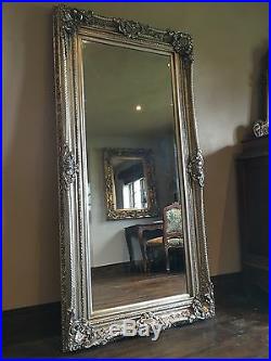 Antique Silver Ornate Large French Vintage Statement Overmantle Wall Mirror 4FT