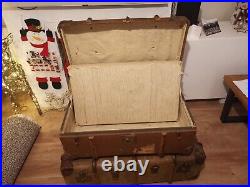 Antique Steamer Trunk Suitcase Set of 2. Lightweight Flaxile Wood Vintage Cases