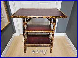 Antique Three Tiered Tiger Bamboo Side Table Vintage Boho