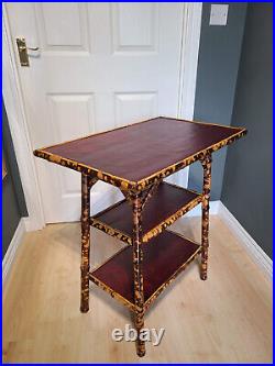 Antique Three Tiered Tiger Bamboo Side Table Vintage Boho