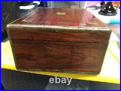 Antique Tropical wood Box Cigar Humidor Brass vintage NY Tobacciana primitive
