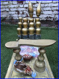 Antique Turkish Vintage Street Shoe Shine Valet Box Ornate Brass Wood 24 Bottles