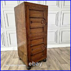 Antique Vintage Arts & Crafts Tall Oak Double Cupboard Cabinet Storage Tallboy