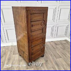 Antique Vintage Arts & Crafts Tall Oak Double Cupboard Cabinet Storage Tallboy