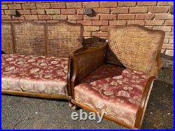 Antique Vintage Bergere Sofa & Chairs 3 Piece Suite