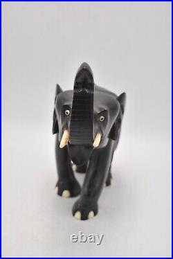 Antique Vintage Black Wood Ebony Decorative Elephant Statue Figurine 1.4KG