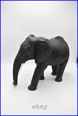 Antique Vintage Black Wood Ebony Decorative Elephant Statue/ Figurine 2.9KG