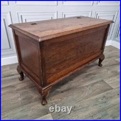 Antique Vintage Carved Solid Wood Blanket Box Mule Chest Trunk Table Oak