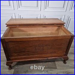 Antique Vintage Carved Solid Wood Blanket Box Mule Chest Trunk Table Oak