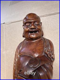 Antique Vintage Chinese Hand Carved Boxwood Figure Buddha Deity Scribe God