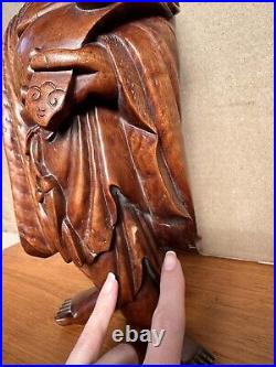 Antique Vintage Chinese Hand Carved Boxwood Figure Buddha Deity Scribe God