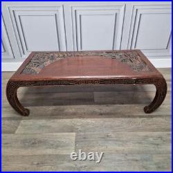 Antique Vintage Chinese Oriental Carved Low Solid Wooden Side Coffee Table Wood