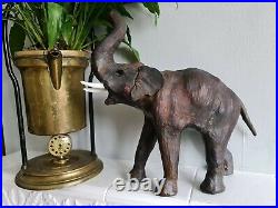 Antique Vintage Elephant Figurine Rare Distressed genuine hide Collectors Item