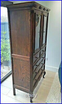 Antique/Vintage French Glazed Cabinet / Linen Cupboard, Tallboy with 5 Drawers
