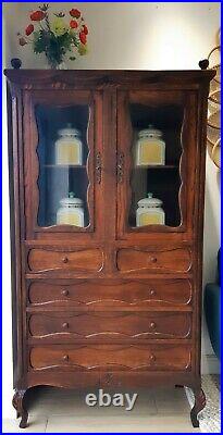 Antique/Vintage French Glazed Cabinet / Linen Cupboard, Tallboy with 5 Drawers