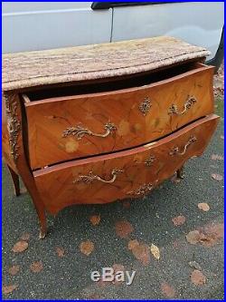 Antique Vintage French Louis Style Bombe Storage Gilt Marble Chest of Drawers
