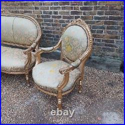 Antique Vintage French Louis XVI Revival Rococo Gold Sofa And Armchairs