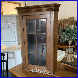 Antique Vintage Glazed Oak Single Door Hanging Wall Corner Cabinet Cupboard