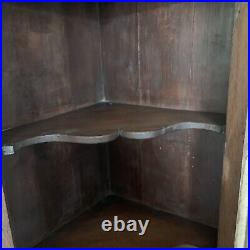 Antique Vintage Glazed Oak Single Door Hanging Wall Corner Cabinet Cupboard