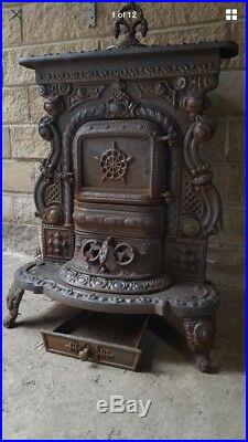 Antique Vintage Gothic Large Cast Iron Stove Wood Burner Can Deliver Wow