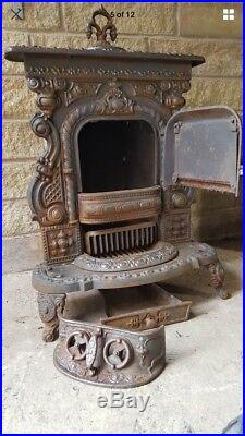 Antique Vintage Gothic Large Cast Iron Stove Wood Burner Can Deliver Wow