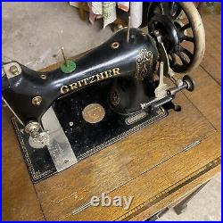 Antique Vintage Gritzner sewing machine In Solid Wood Casing Very Rare