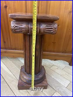 Antique Vintage Heavy Wood Decoratively Carved Plinth / Plant Stand / Pedestal