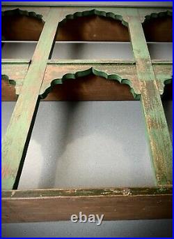 Antique Vintage Indian Furniture. 6 Hole Mughal Arch Display Unit. Forest Green