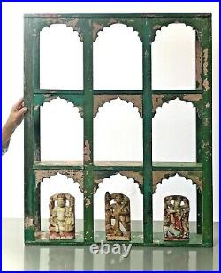 Antique Vintage Indian Furniture. Huge Mughal Arch Display Unit. Green & Pink
