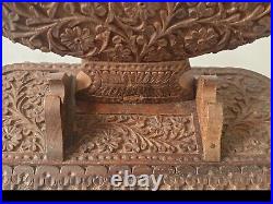 Antique Vintage Indian Pewter Gong Wood Striker Carved Crescent Stand Taj Mahal