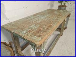 Antique Vintage Indian Rustic Wooden Flaky Blue Green Pink Painted Coffee Table