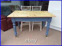 Antique Vintage Mahogany & Pine Wood Kitchen Dining Table with Brass Castors