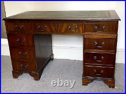 Antique Vintage Mahogany Victorian Desk Green Leather with 9 Drawers Classic