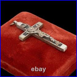 Antique Vintage Nouveau Sterling Silver Plated Catholic Crucifix Pendant 17.2g